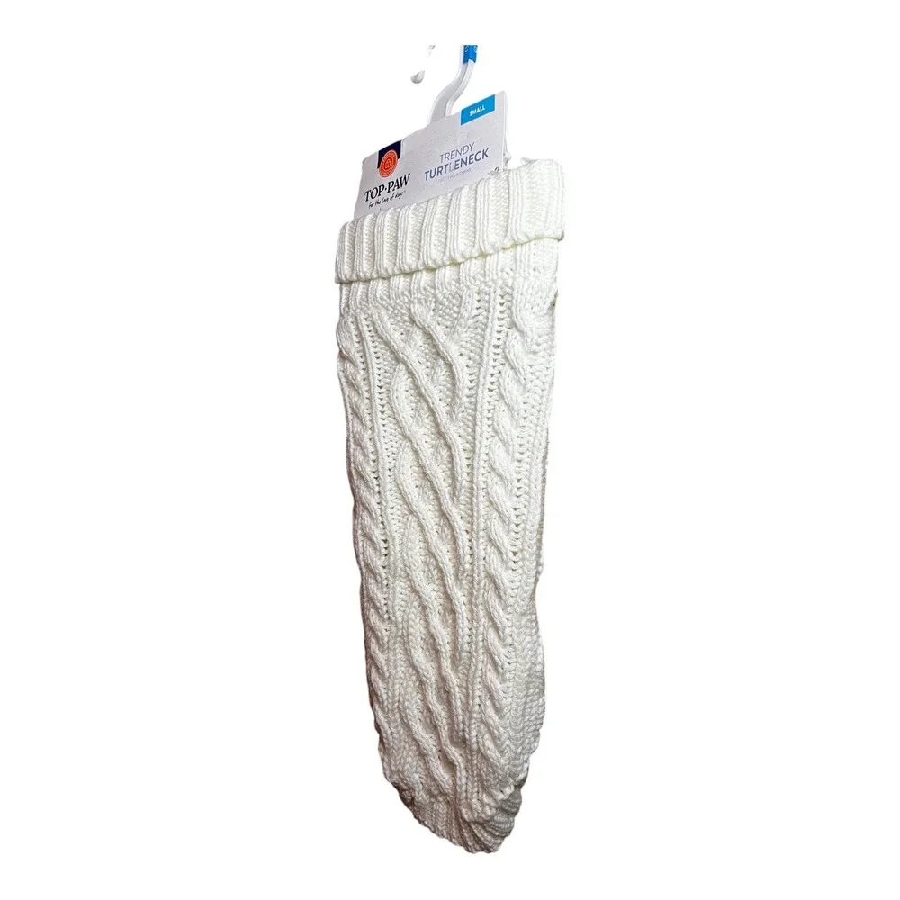 Top Paw‎ Small Cream White Cable Knit Trendy Turtleneck Dog Sweater New